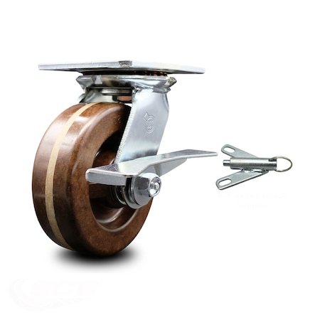 Service Caster 6 Inch High Temp Phenolic Caster with Roller Bearing and Brake/Swivel Lock SCC SCC-35S620-PHRHT-SLB-BSL